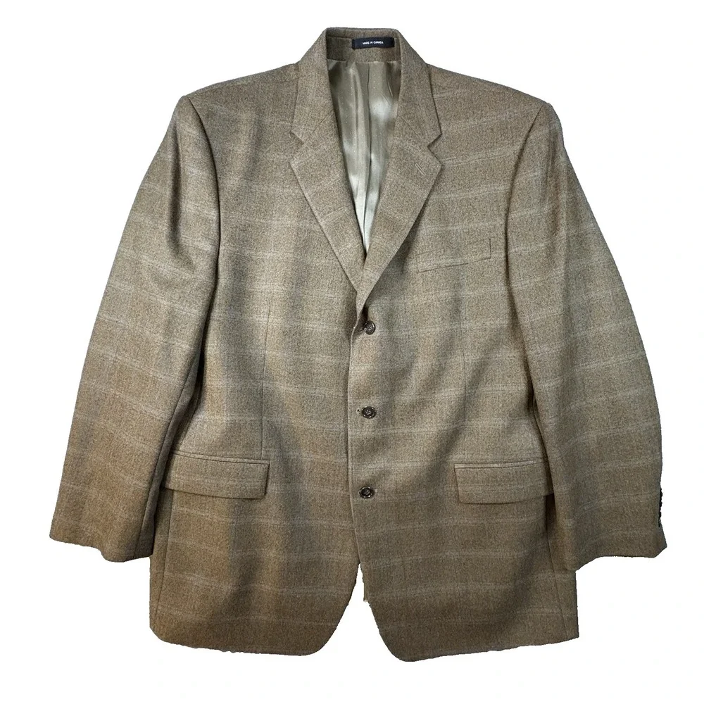 Calvin Klein Men's 46R (~48R) Brown Windowpane Sport Coat Wool Cashmere Canada